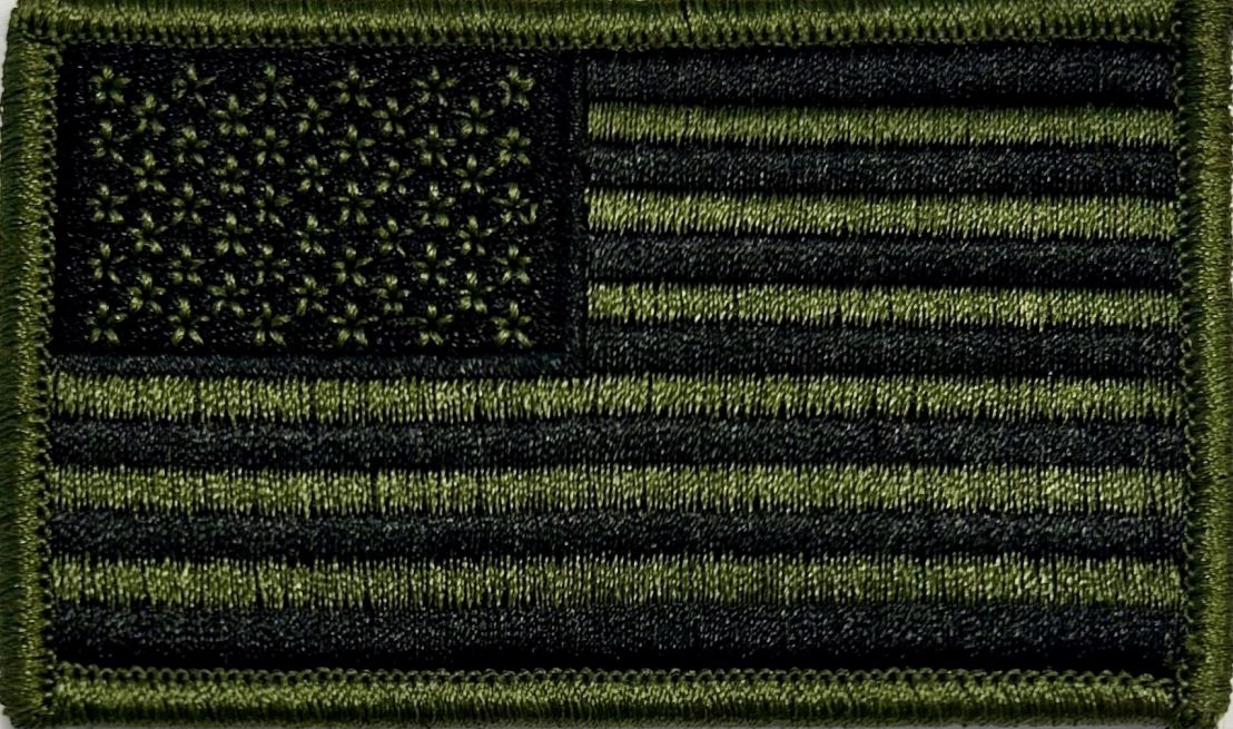USA FLAG PATCH, OD GREEN & BLACK - SEW ON